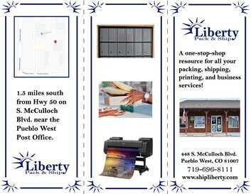 Picture of signage for Liberty Pack and Ship by Sampson. Links to Misc Signage Page.
